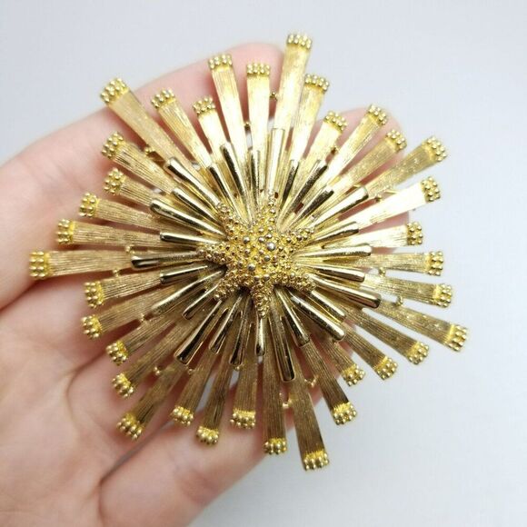 Vintage Monet Atomic Star Sun Starburst Brooch Pin Pendant MCM Vintage Jewelry - Picture 7 of 7